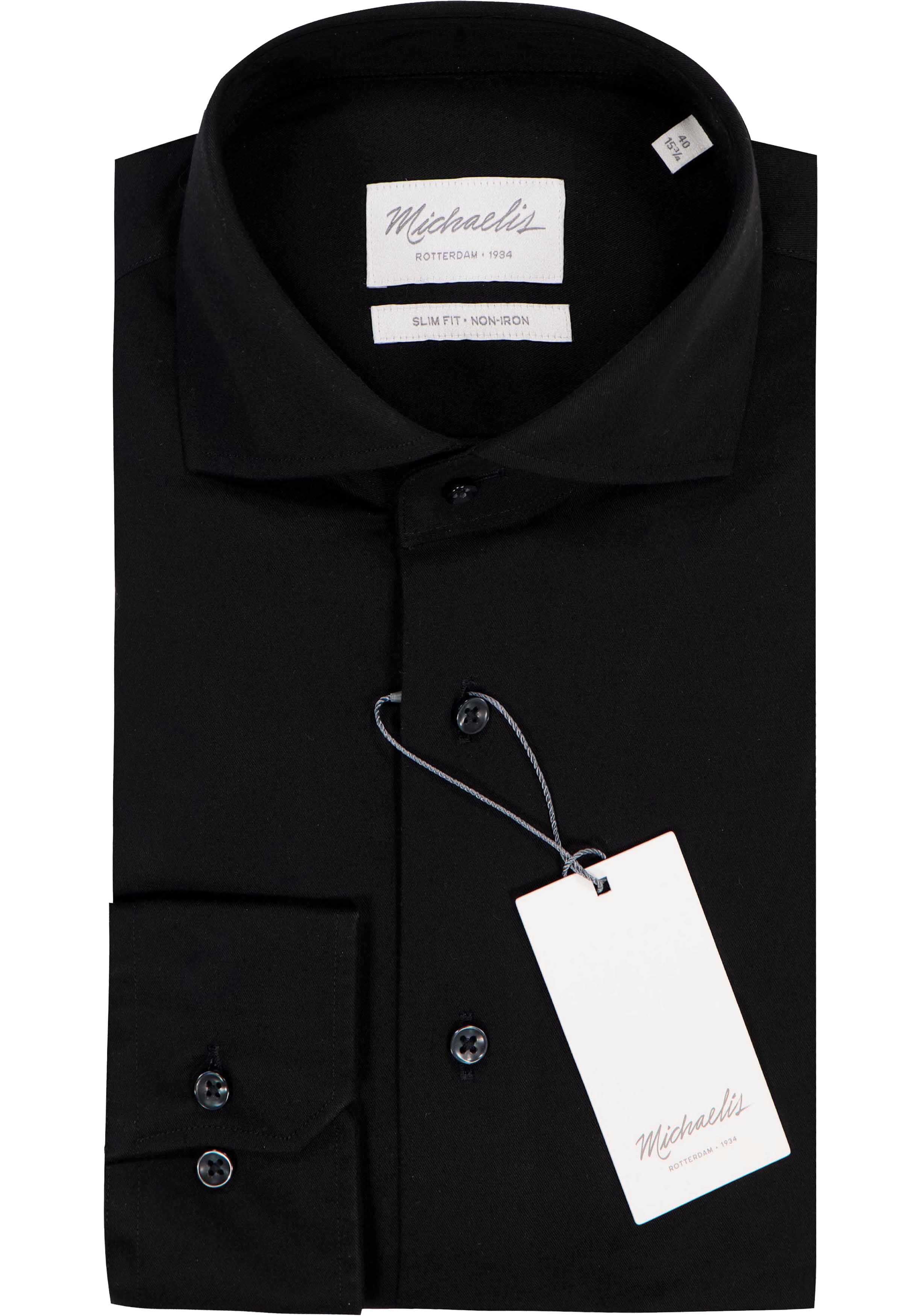 Michaelis slim fit overhemd, twill, zwart